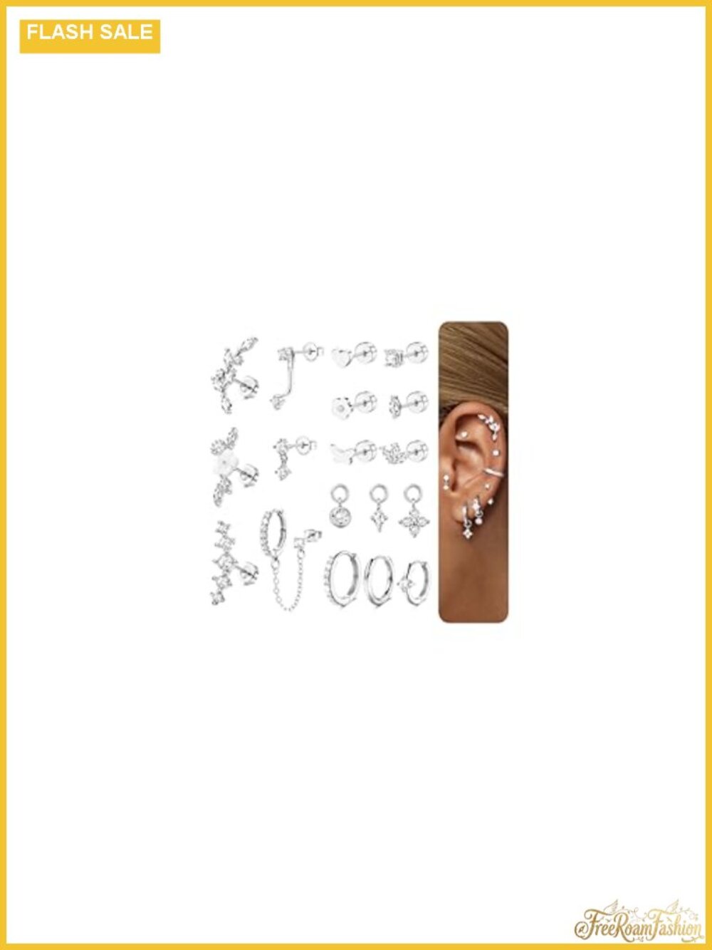 18 PCS Cartilage Stud Earrings Set Women Trendy 14K Gold Plated